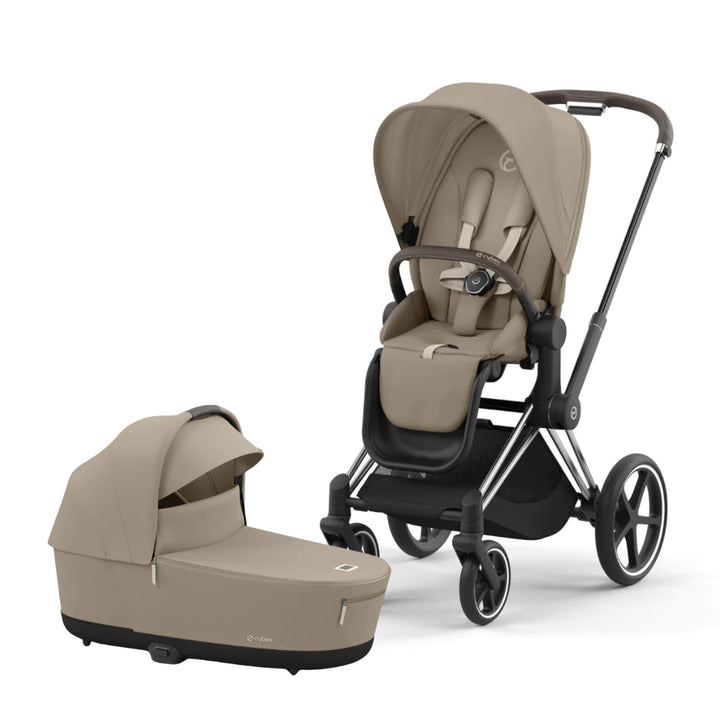 Cybex Priam Lux Pushchair & Carry Cot | Cozy Beige on Chrome Brown Handle