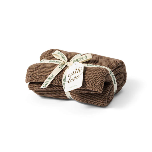 The Little Green Sheep Organic Knitted Cellular Baby Blanket – Cocoa