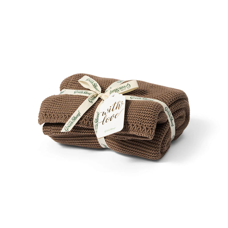 The Little Green Sheep Organic Knitted Cellular Baby Blanket – Cocoa