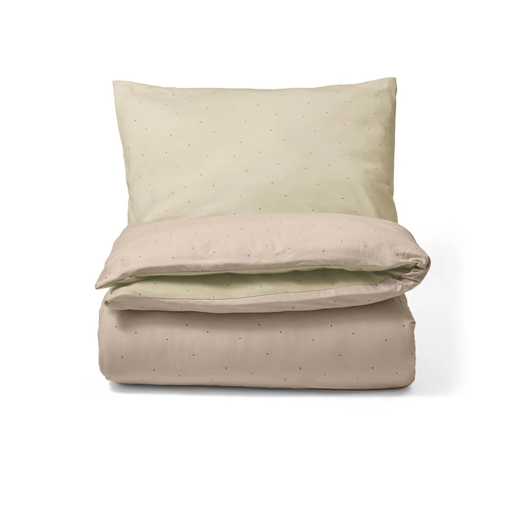 The Little Green Sheep Reversible Cot Bed Duvet Cover & Pillow Case Set - Truffle & Cocoa Rice