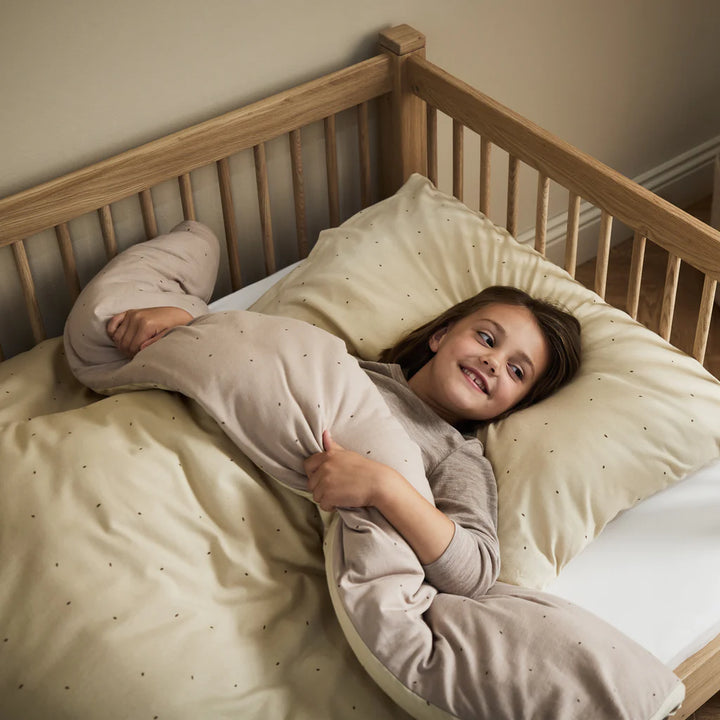 The Little Green Sheep Reversible Cot Bed Duvet Cover & Pillow Case Set - Truffle & Cocoa Rice