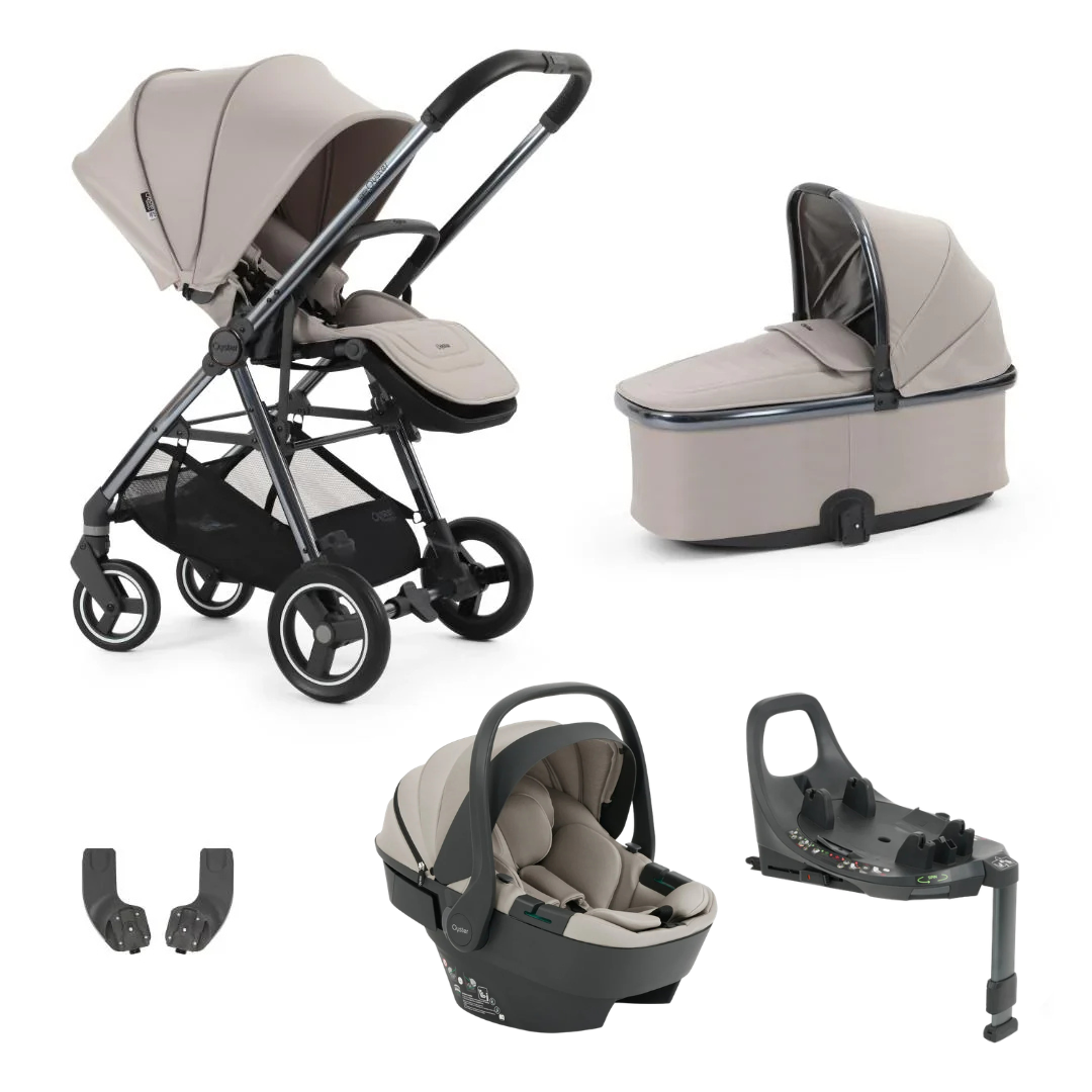 Oyster Gravity+ 5 Piece Travel System Bundle Inc Capsule 360 Car Seat & Base - Stone