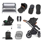 Ickle Bubba Stomp Luxe 14 Piece Travel System & Home Bundle Inc Cirrus Car Seat + Isofix Base - Black/Midnight/Tan