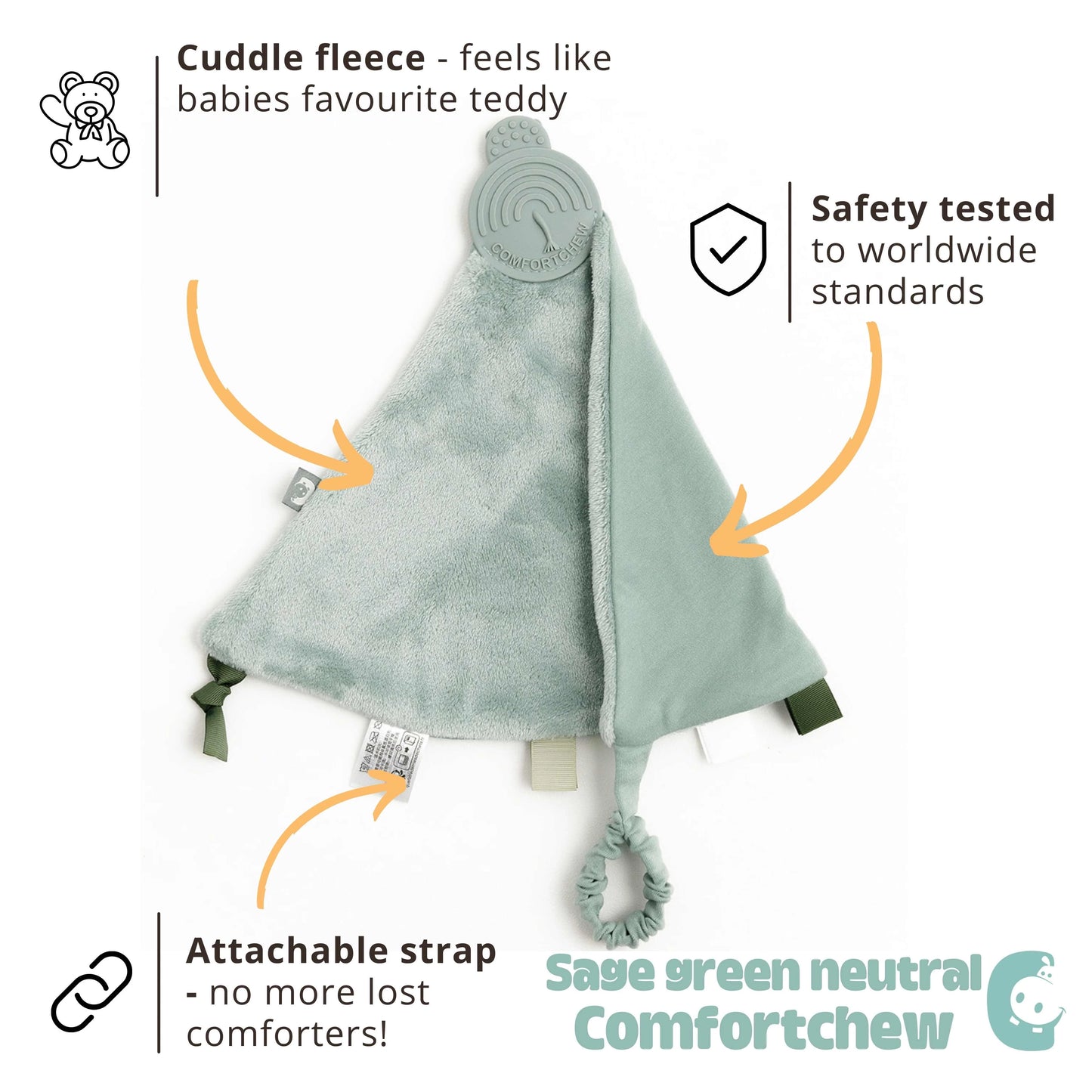 Cheeky Chompers Comfortchew Baby Comforter With Teether - Sage