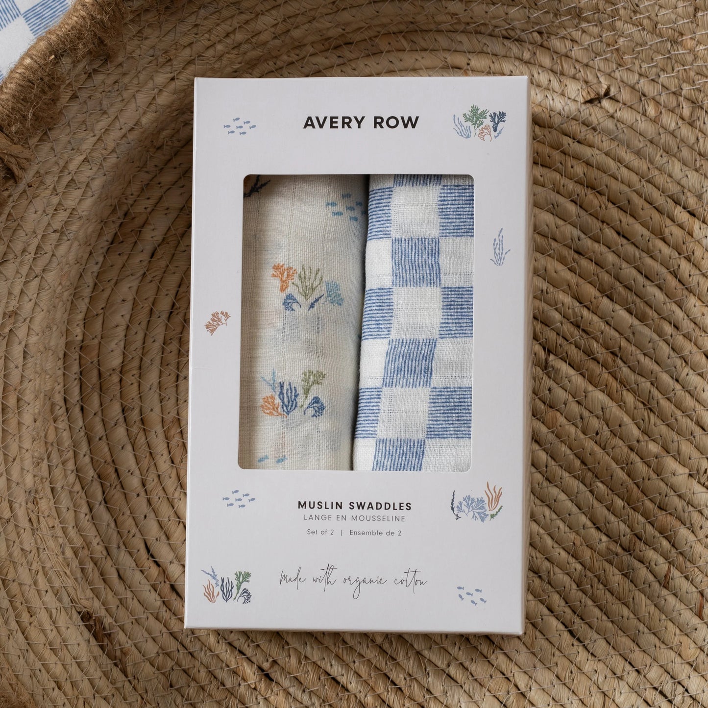 Avery Row Extra Large Organic Baby Muslins, Set of 2 - Coastline/Waves