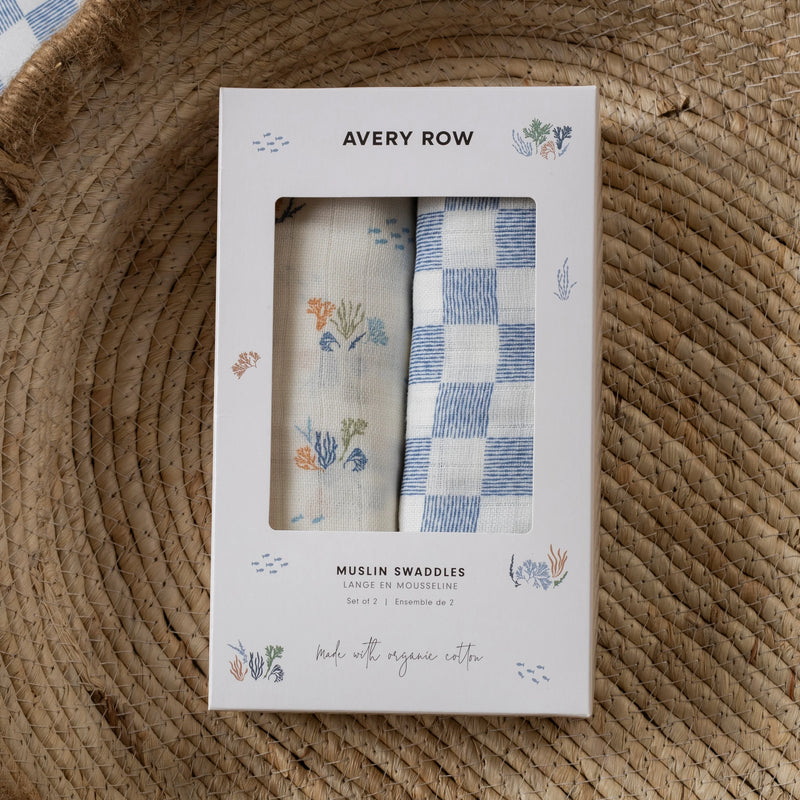 Avery Row Extra Large Organic Baby Muslins, Set of 2 - Coastline/Waves
