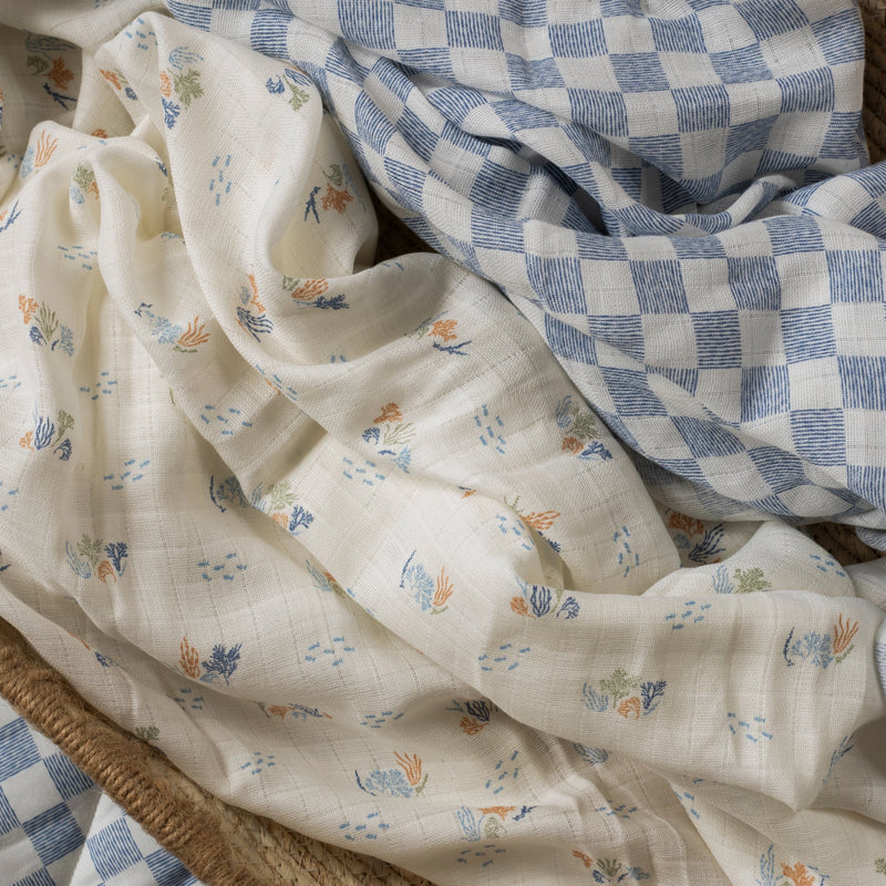 Avery Row Extra Large Organic Baby Muslins, Set of 2 - Coastline/Waves
