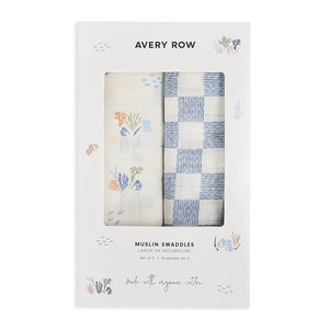 Avery Row Extra Large Organic Baby Muslins, Set of 2 - Coastline/Waves