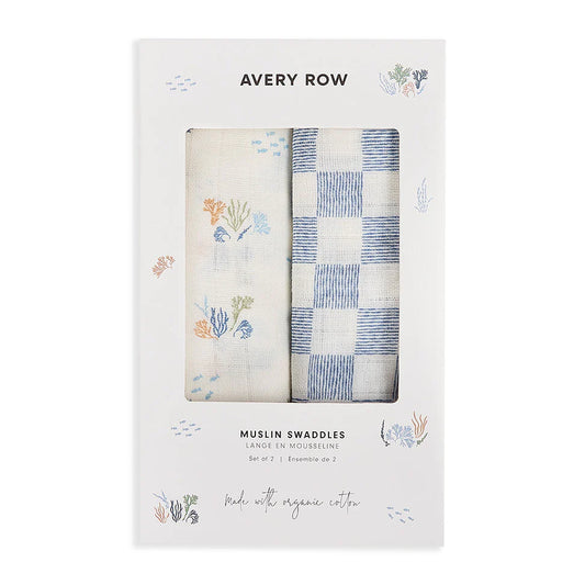 Avery Row Extra Large Organic Baby Muslins, Set of 2 - Coastline/Waves