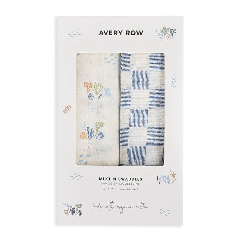 Avery Row Extra Large Organic Baby Muslins, Set of 2 - Coastline/Waves