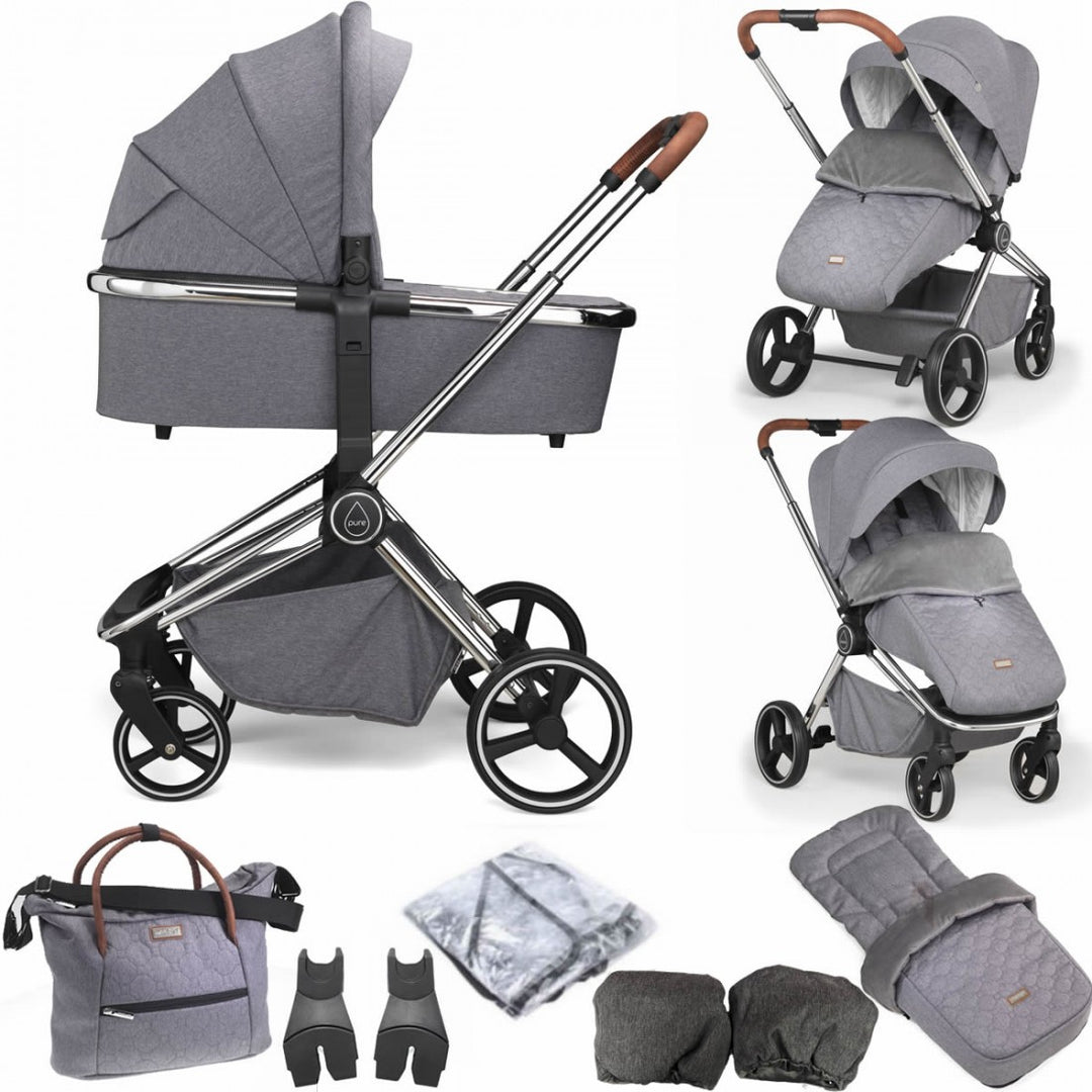 Mee-go Pure 8 Piece Cabriofix i-Size Travel System Bundle - Pearl Grey