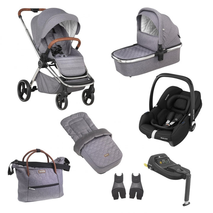 Mee-go Pure 8 Piece Cabriofix i-Size Travel System Bundle - Pearl Grey