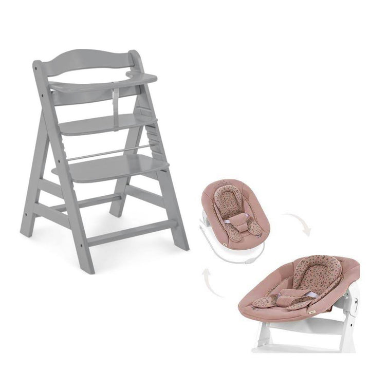 Hauck Alpha+ Wooden Highchair & Bouncer - Grey/Bambi