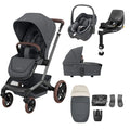 Maxi-Cosi Fame Pebble 360 8 Piece Complete Travel System Bundle - Twillic Graphite/Brown