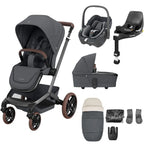 Maxi-Cosi Fame Pebble 360 8 Piece Complete Travel System Bundle - Twillic Graphite/Brown