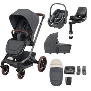 Maxi-Cosi Fame Pebble 360 8 Piece Complete Travel System Bundle - Twillic Graphite/Brown