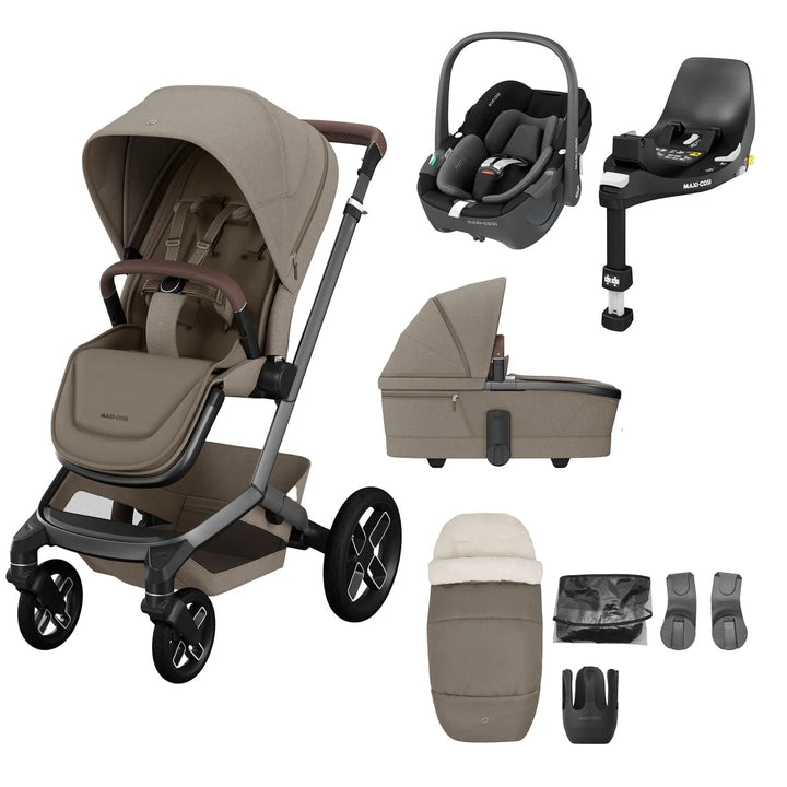 Maxi-Cosi Fame 9 Piece Complete Travel System - Twillic Truffle/Black Wheels