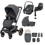 Maxi-Cosi Fame Pebble 360 Pro2 9 Piece Premium Travel System Bundle - Twillic Graphite/Brown