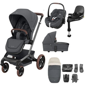 Maxi-Cosi Fame Pebble 360 Pro2 9 Piece Premium Travel System Bundle - Twillic Graphite/Brown