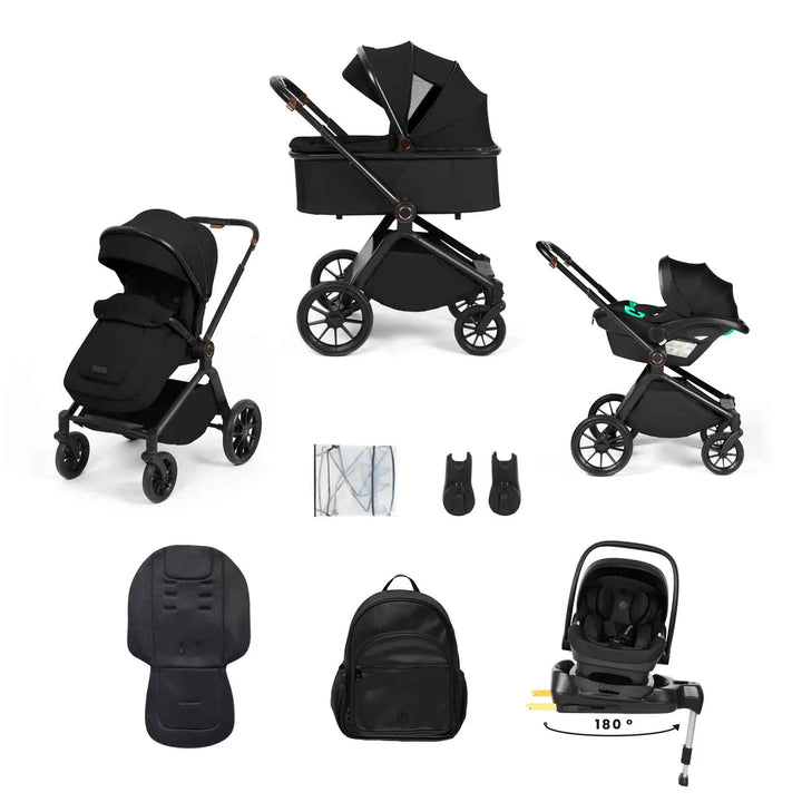 Ickle Bubba Altima 12 Piece Travel System with i-Size Nimbus Car Seat & 180° Spin Isofix Base - Black