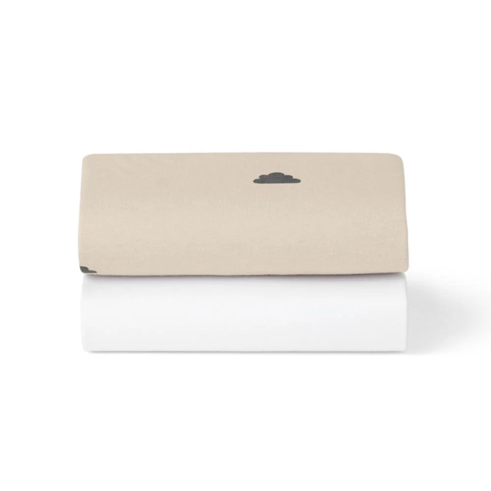 Snuz Moses Basket/Pram 2 Pack Fitted Sheets – Sand/Cloud