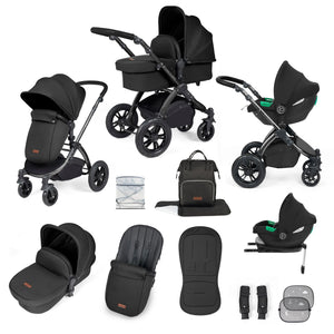 Ickle Bubba Stomp Luxe 12 Piece Cirrus Travel System + Isofix Base - Midnight Black/Black