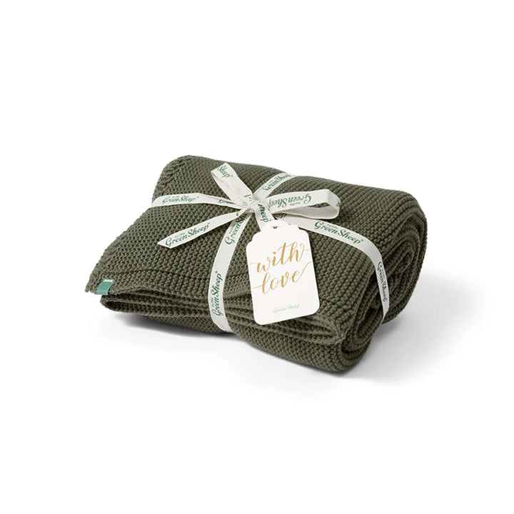 The Little Green Sheep Organic Knitted Cellular Baby Blanket – Juniper