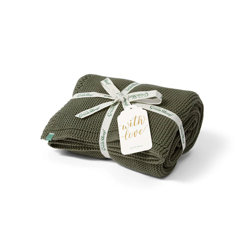 The Little Green Sheep Organic Knitted Cellular Baby Blanket – Juniper