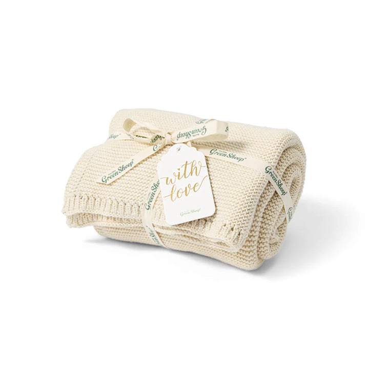 The Little Green Sheep Organic Knitted Cellular Baby Blanket - Linen