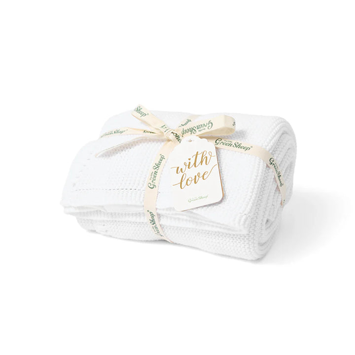 The Little Green Sheep Organic Knitted Cellular Baby Blanket - White