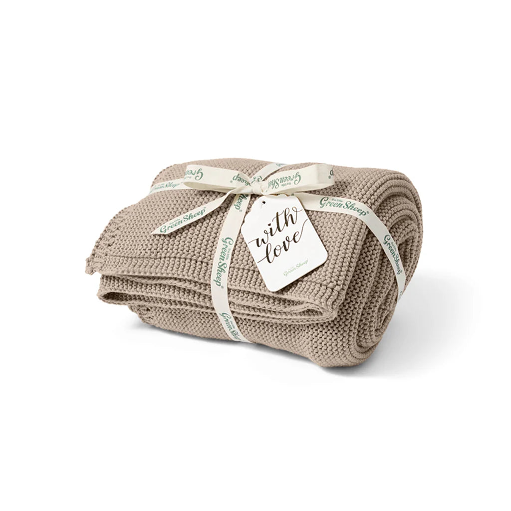 The Little Green Sheep Organic Knitted Cellular Baby Blanket - Truffle
