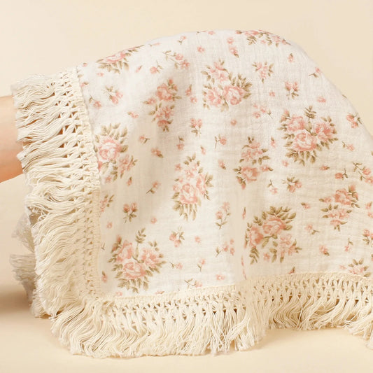 Laker & The Moon Pram Size Luxurious Printed Cotton Muslin - Roses