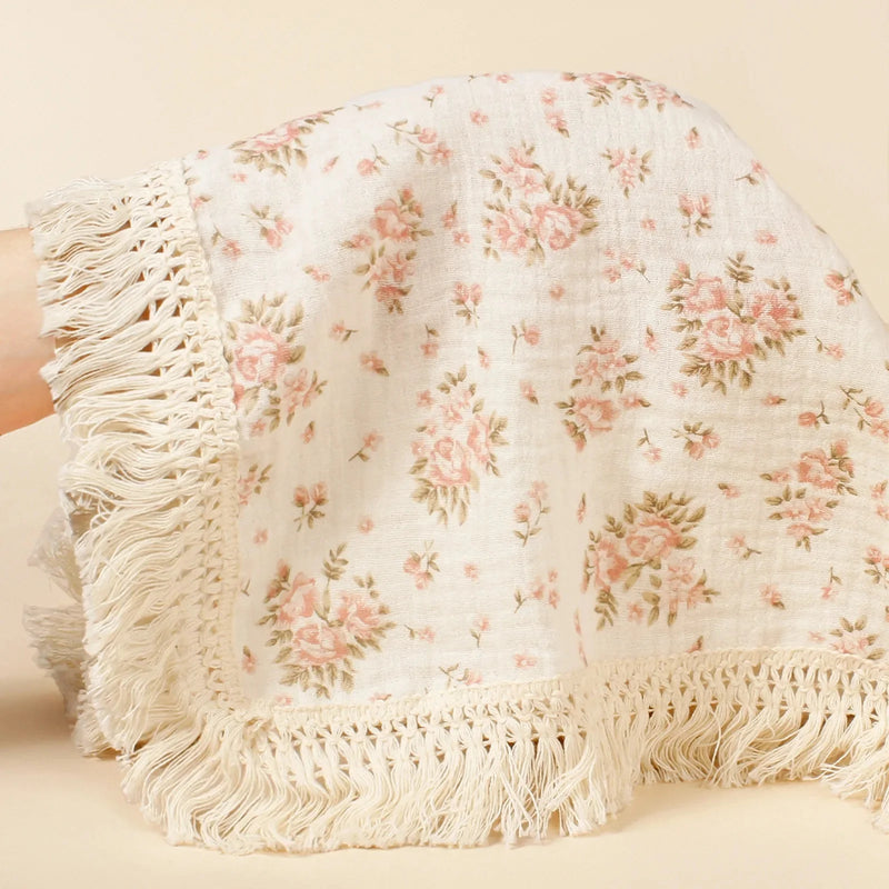 Laker & The Moon Pram Size Luxurious Printed Cotton Muslin - Roses