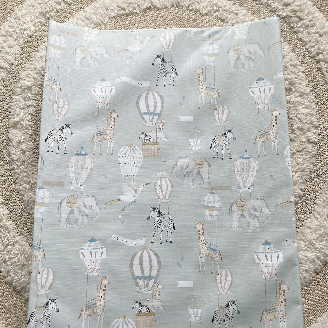Bobbin & Bumble Anti-Roll Wedge Baby Changing Mat - Blue Hot Air Balloons Print