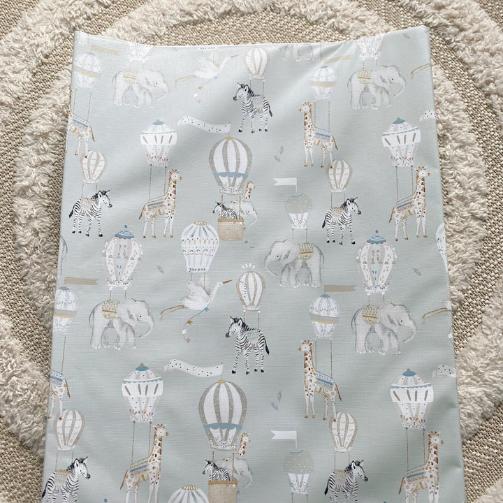 Bobbin & Bumble Anti-Roll Wedge Baby Changing Mat - Blue Hot Air Balloons Print