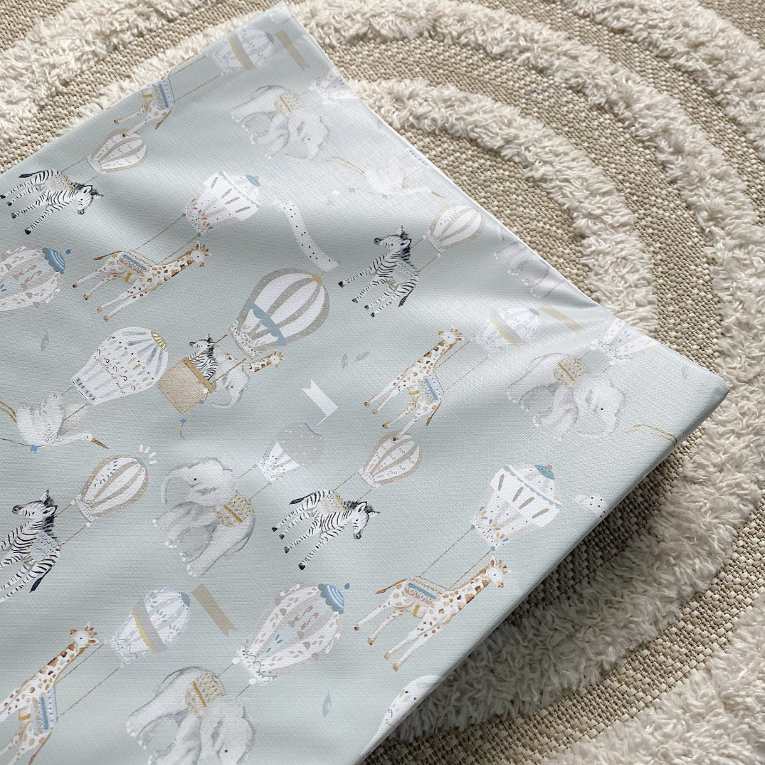 Bobbin & Bumble Anti-Roll Wedge Baby Changing Mat - Blue Hot Air Balloons Print