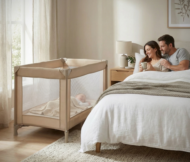 Redkite Sleep Tight Travel Cot - Biscotti