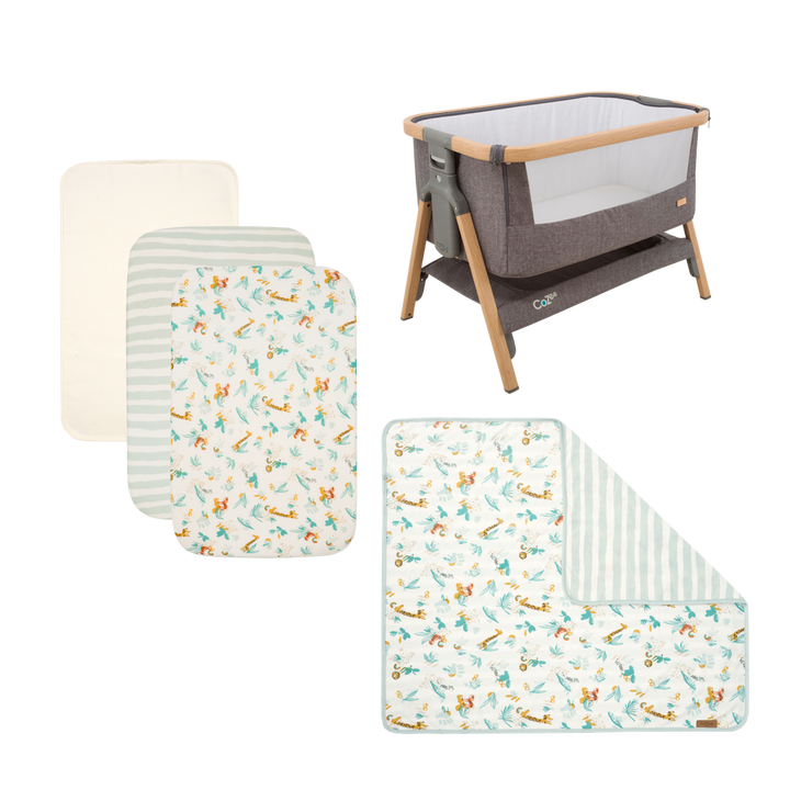 Tutti Bambini CoZee® Bedside Crib Bundle - Oak/Charcoal/Run Wild