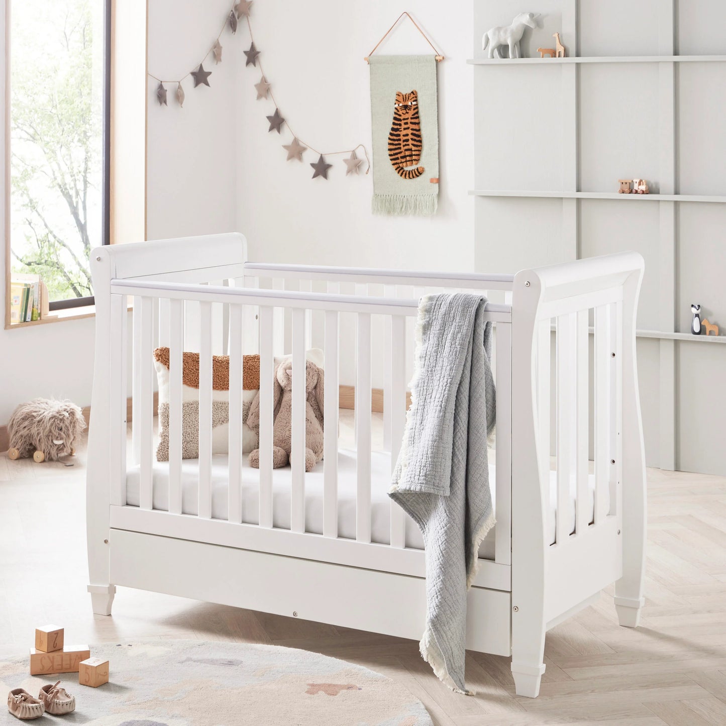 Babymore Eva Sleigh Drop Side Cot Bed - White