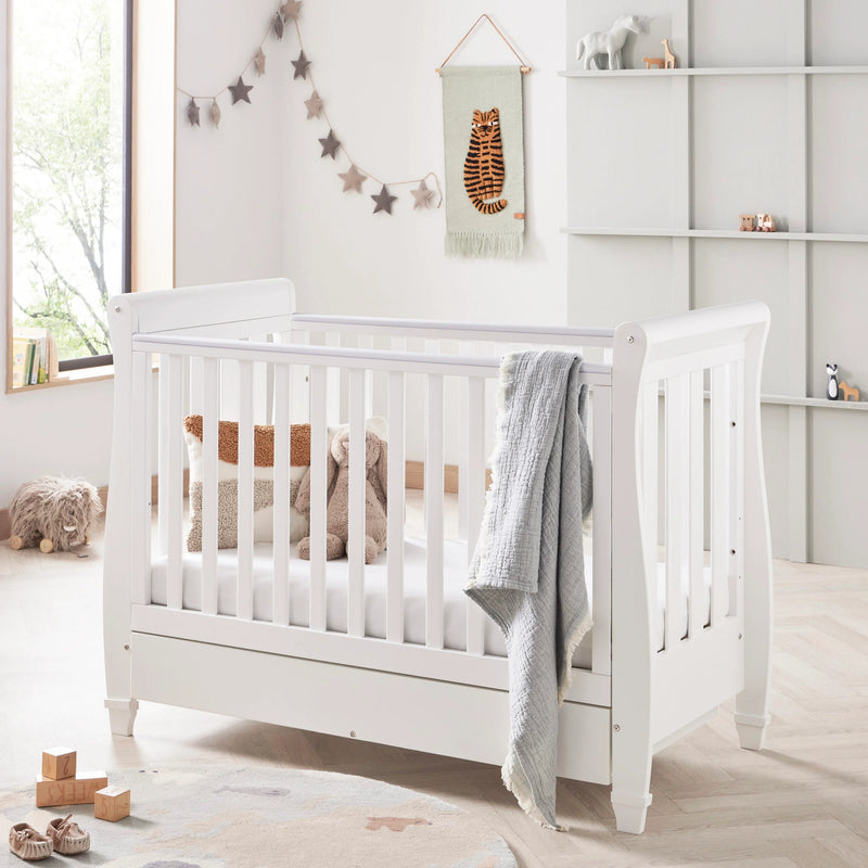 Babymore Eva Sleigh Drop Side Cot Bed - White