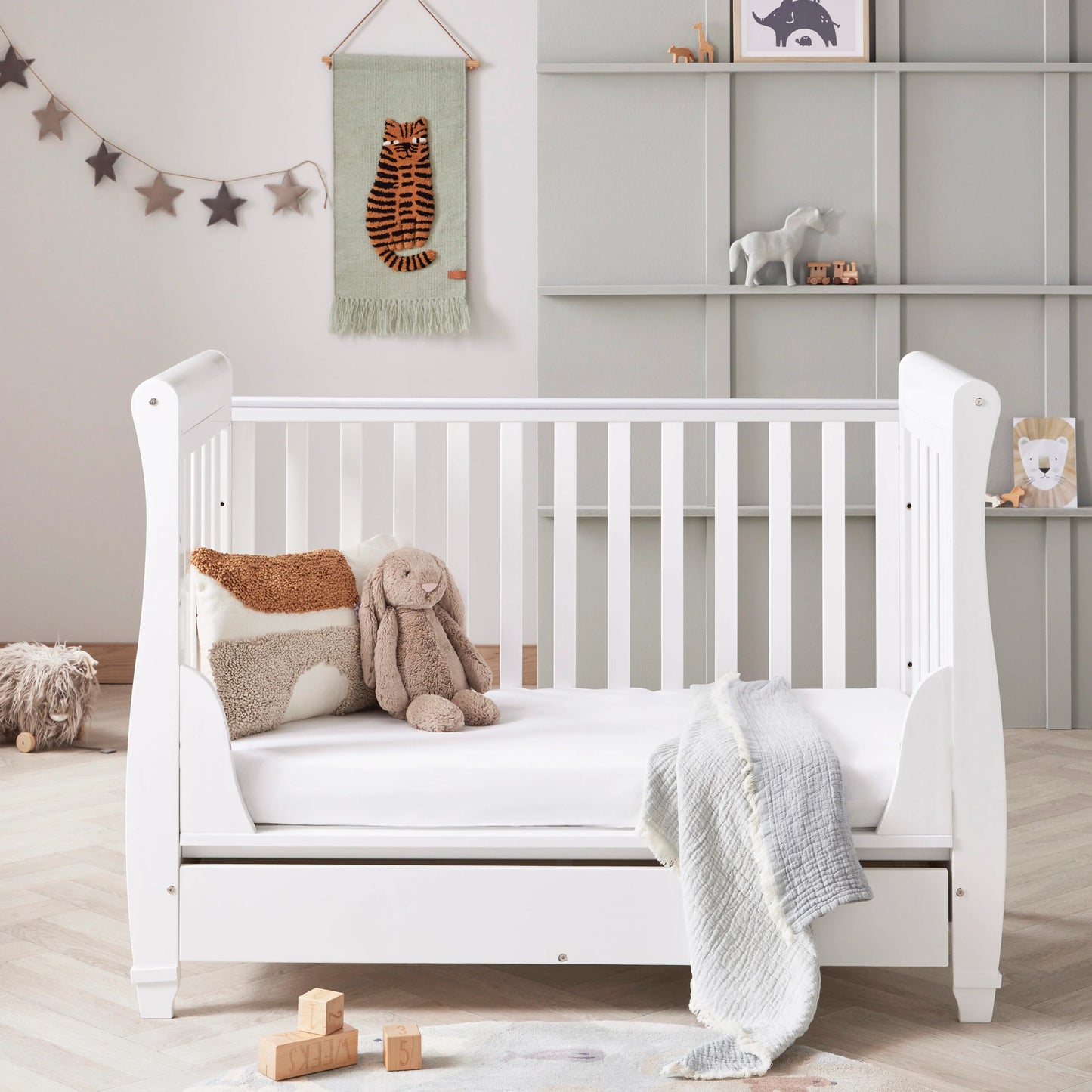 Babymore Eva Sleigh Drop Side Cot Bed - White