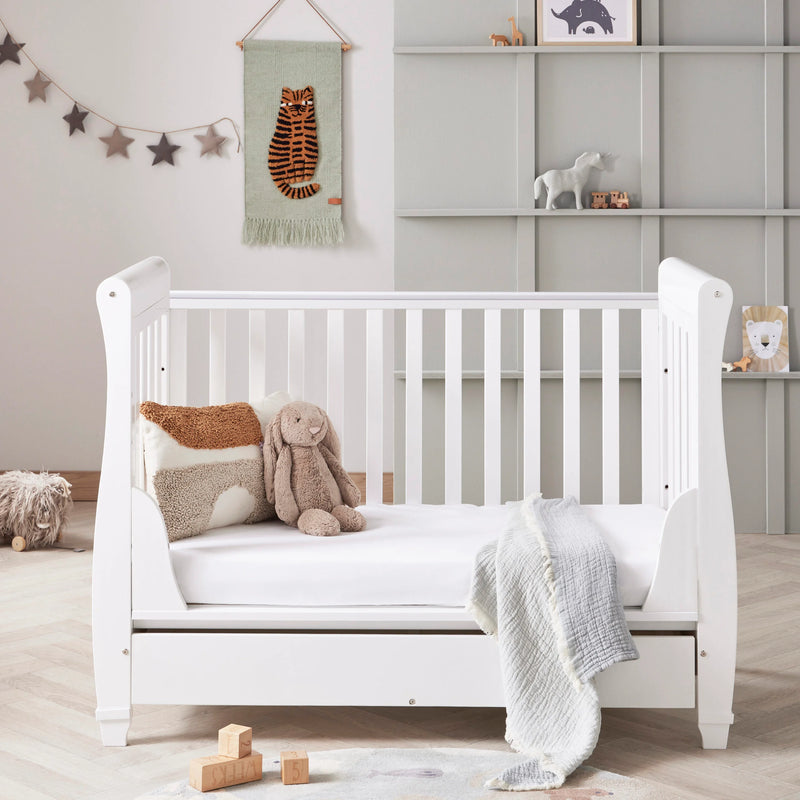 Babymore Eva Sleigh Drop Side Cot Bed - White