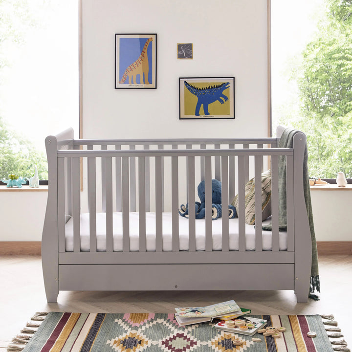 Babymore Stella Sleigh Drop Side Cot Bed - Grey