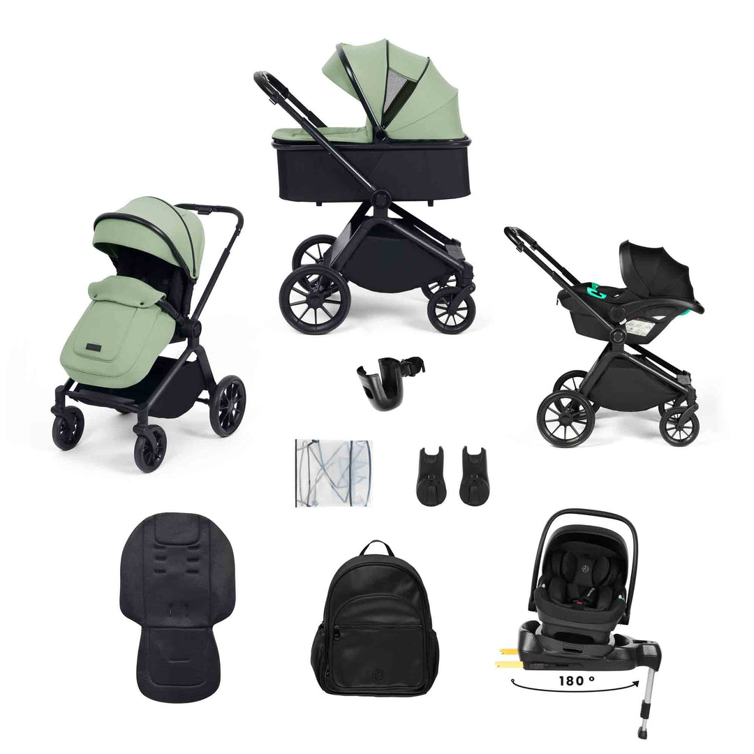 Ickle Bubba Altima 12 Piece Travel System with Nimbus Spin Car Seat & Isofix Base - Sage