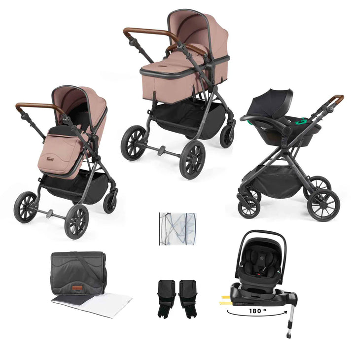 Ickle Bubba Cosmo 9 Piece Travel System with i-Size Nimbus Spin Car Seat + Isofix Base - Desert