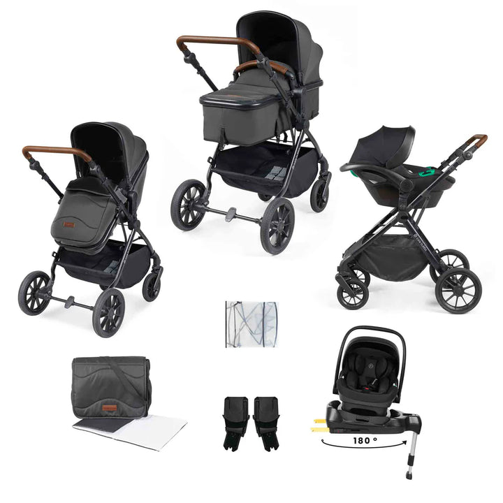 Ickle Bubba Cosmo 9 Piece Travel System with i-Size Nimbus Spin Car Seat + Isofix Base - Graphite Grey