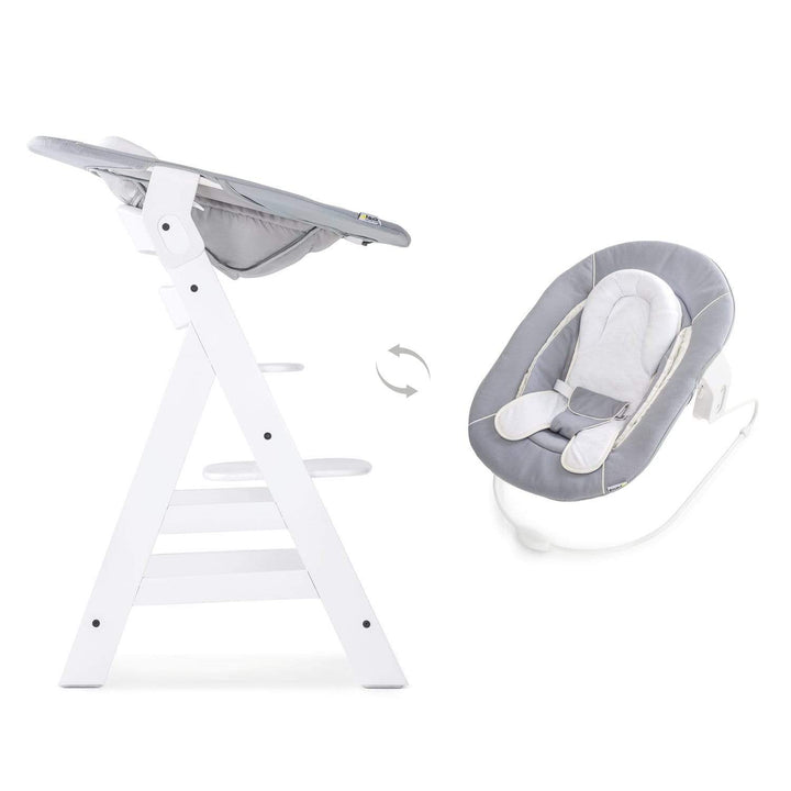 EX DISPLAY Hauck Alpha+ Wooden Highchair & Bouncer - White/Grey