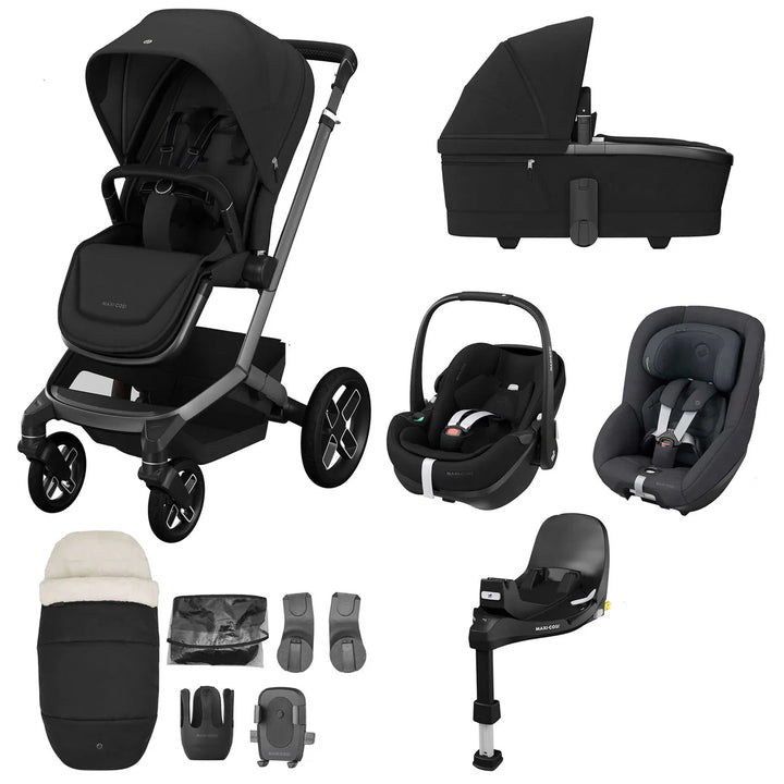 Maxi-Cosi Fame 10 Piece Premium Family 360 Pro Travel System - Twillic Black