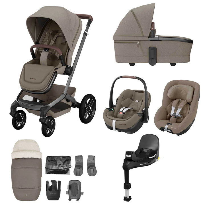 Maxi-Cosi Fame 10 Piece Premium Family 360 Pro Travel System - Twillic Truffle/Black Wheels