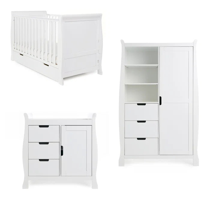 Obaby Stamford Luxe Sleigh 3 Piece Room Set - White